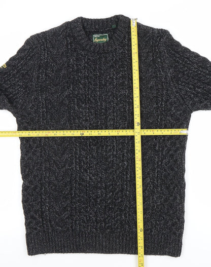 Superdry Men's Grey Cable-Knit Crew Neck Wool Jumper Size S