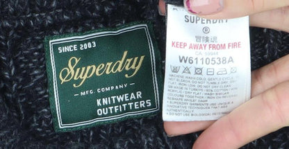 Superdry Men's Grey Cable-Knit Crew Neck Wool Jumper Size S