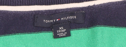 Tommy Hilfiger Men's Blue Striped V-Neck Cotton Jumper XS