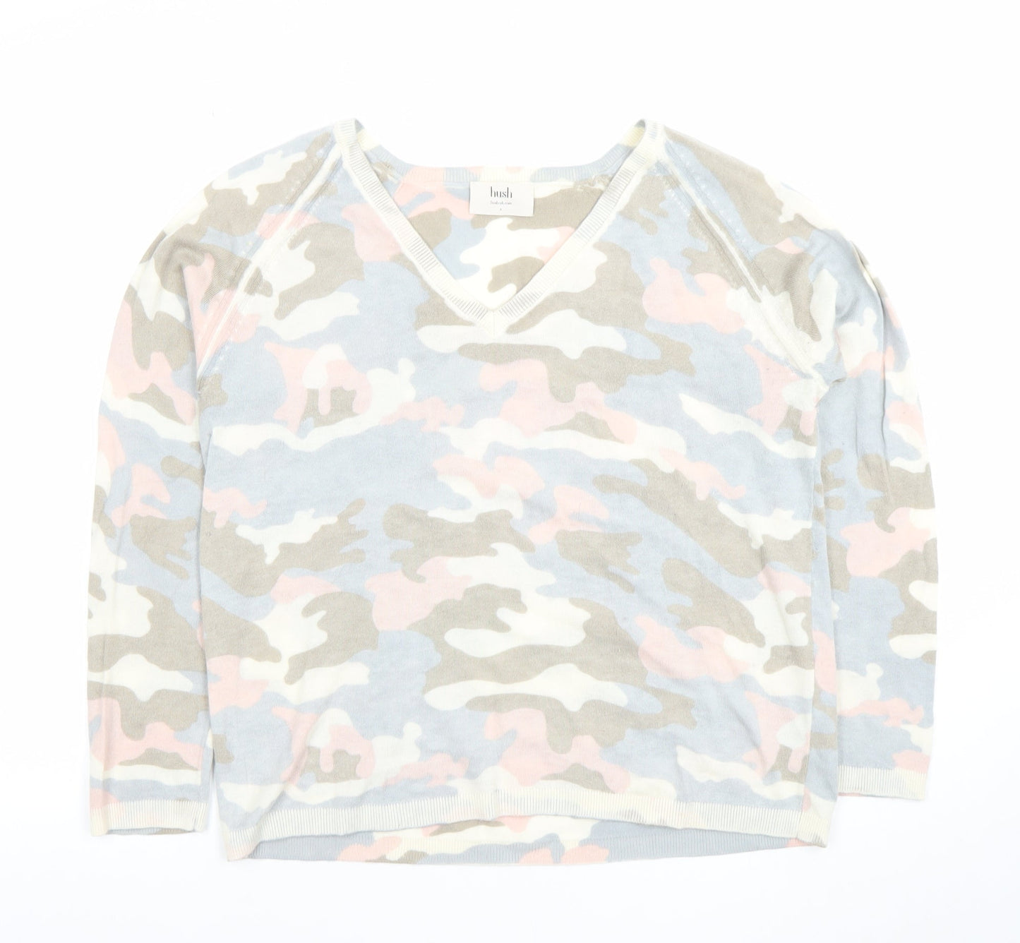 Hush Women’s Multicoloured Camo V-Neck Cotton Cashmere Jumper Size S