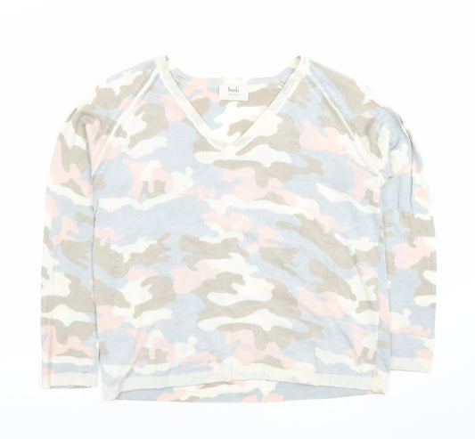 Hush Women’s Multicoloured Camo V-Neck Cotton Cashmere Jumper Size S