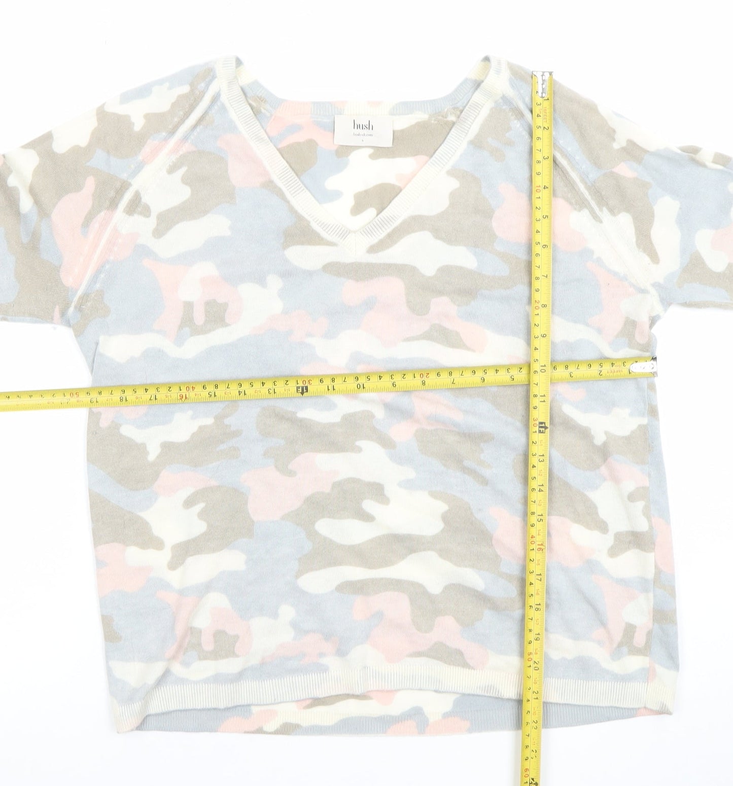 Hush Women’s Multicoloured Camo V-Neck Cotton Cashmere Jumper Size S