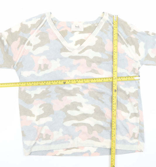 Hush Women’s Multicoloured Camo V-Neck Cotton Cashmere Jumper Size S