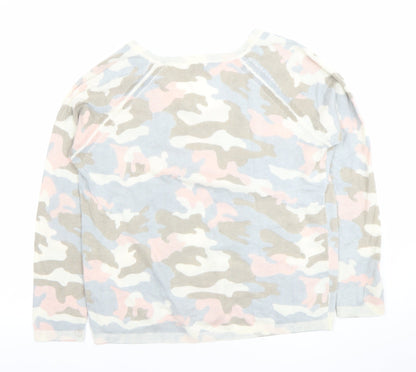 Hush Women’s Multicoloured Camo V-Neck Cotton Cashmere Jumper Size S