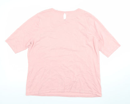 Bonmarche Women Pink Striped Crochet Collar Short Sleeve T-Shirt Size 20