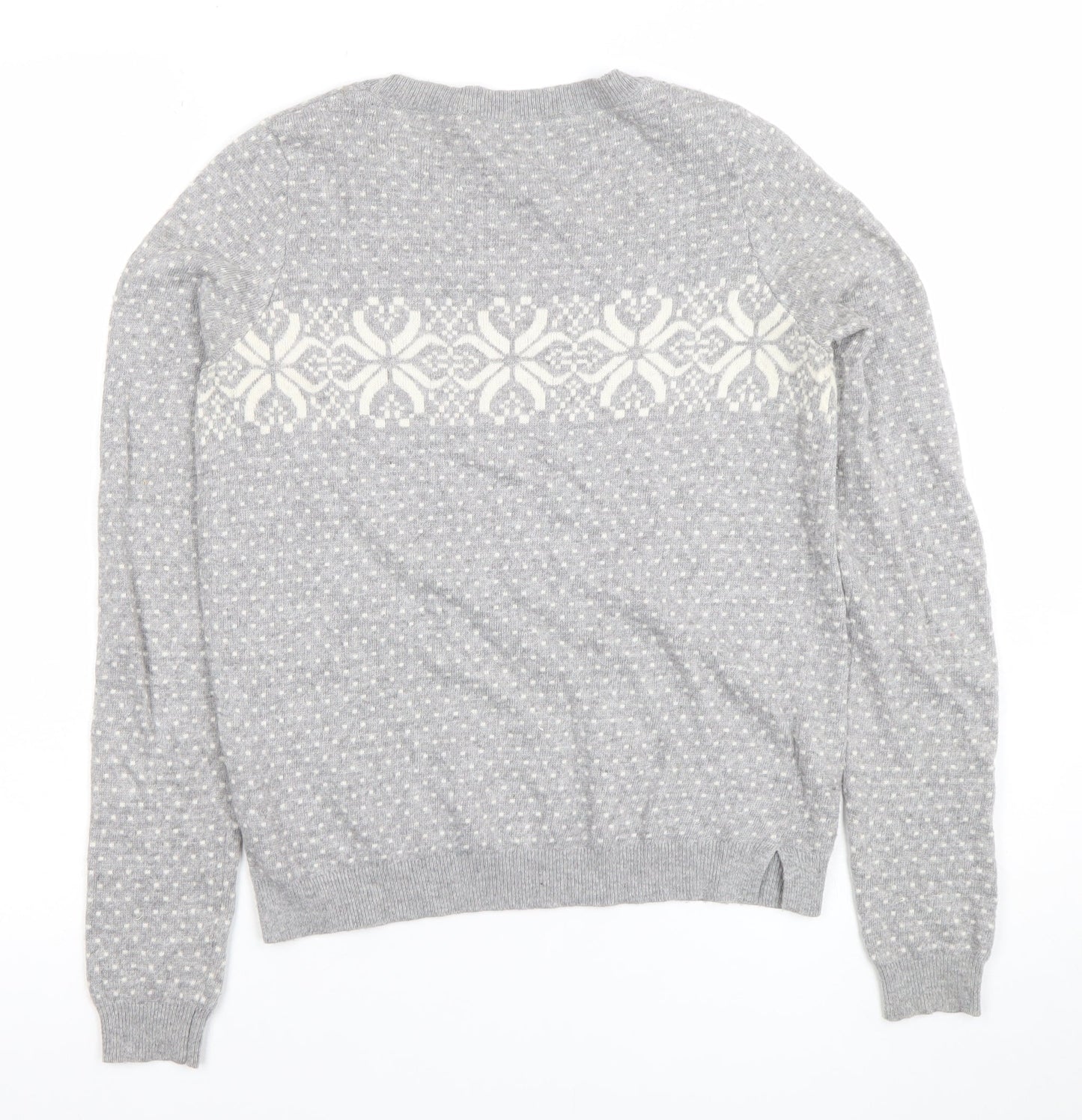 Oasis Girls Grey XS Fair Isle Crew Neck Pullover Jumper Winter Knit