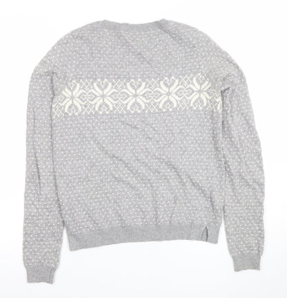 Oasis Girls Grey XS Fair Isle Crew Neck Pullover Jumper Winter Knit