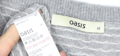 Oasis Girls Grey XS Fair Isle Crew Neck Pullover Jumper Winter Knit