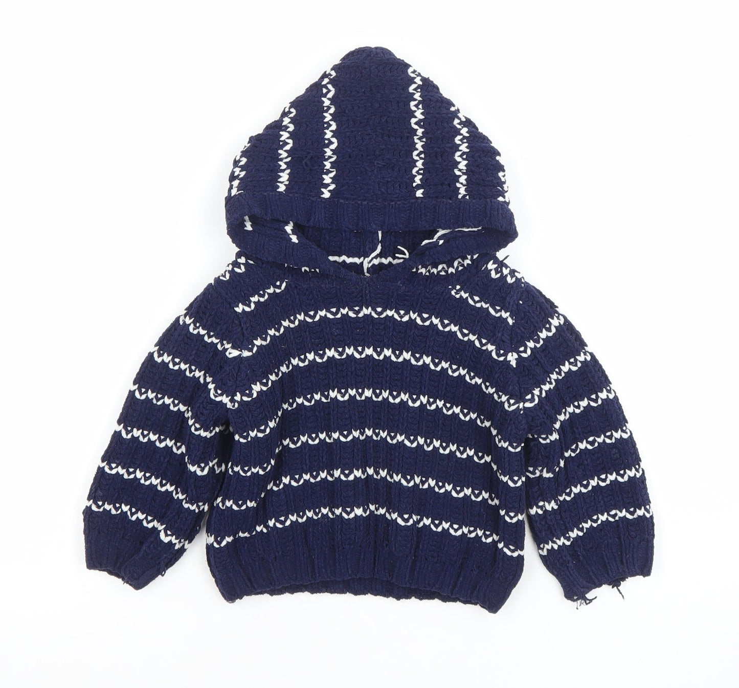 M&Co Unisex Baby Blue Striped Hooded Knit Jumper 9-12 Months Polyester