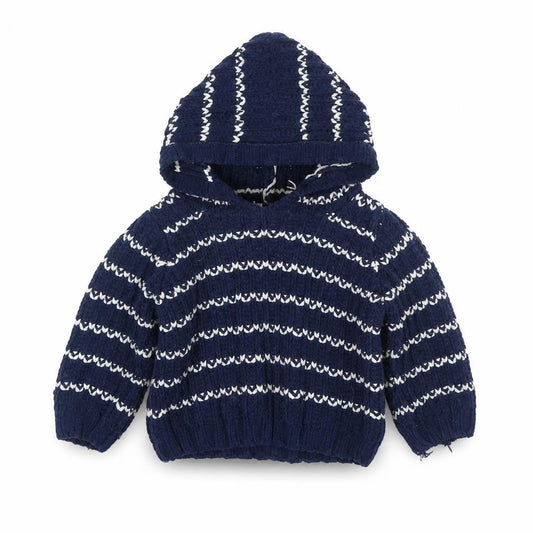 M&Co Unisex Baby Blue Striped Hooded Knit Jumper 9-12 Months Polyester