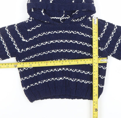M&Co Unisex Baby Blue Striped Hooded Knit Jumper 9-12 Months Polyester
