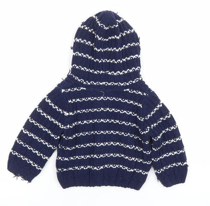 M&Co Unisex Baby Blue Striped Hooded Knit Jumper 9-12 Months Polyester
