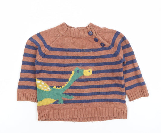 John Lewis Unisex Baby Brown Striped Dinosaur Knit Jumper 6-9 Months