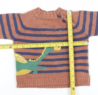 John Lewis Unisex Baby Brown Striped Dinosaur Knit Jumper 6-9 Months
