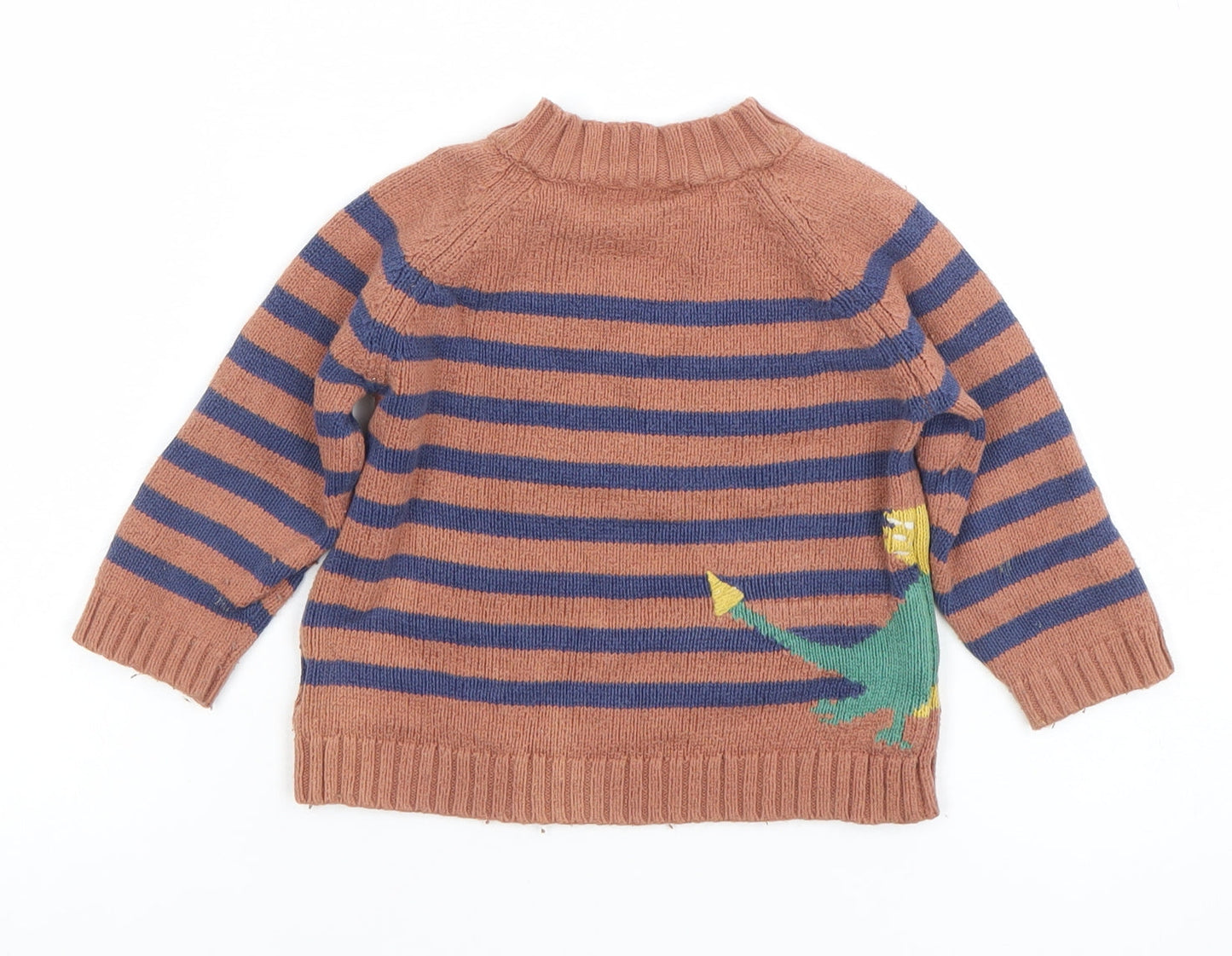 John Lewis Unisex Baby Brown Striped Dinosaur Knit Jumper 6-9 Months