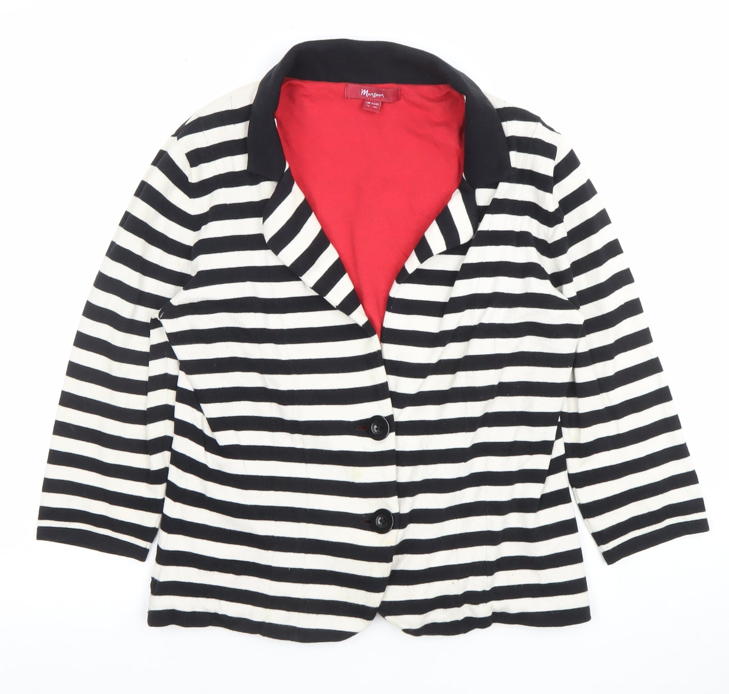 Monsoon Women's Black & White Striped Blazer UK 14 Cotton Blend