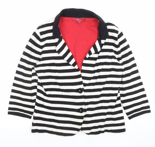Monsoon Women's Black & White Striped Blazer UK 14 Cotton Blend