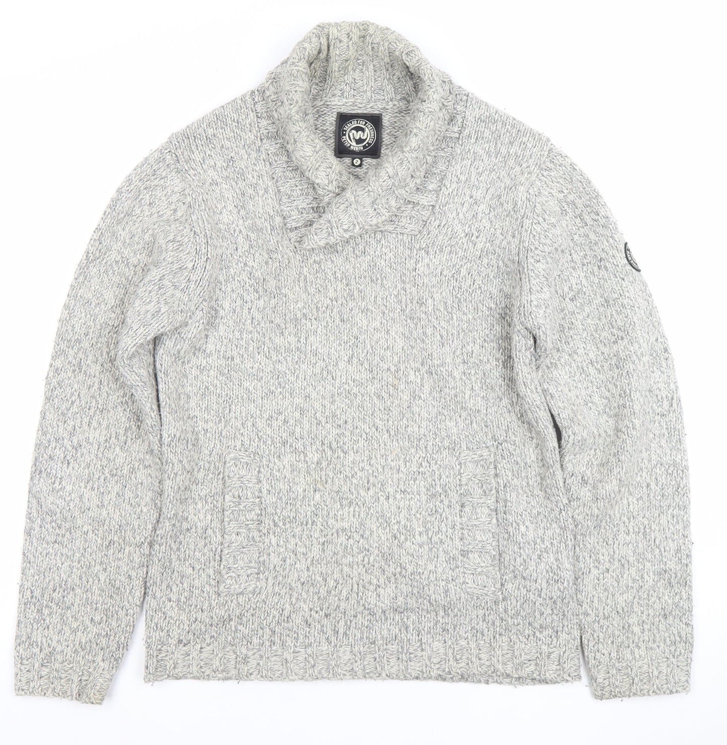 Peter Werth Men's Grey Shawl Neck Cable Knit Jumper Size M