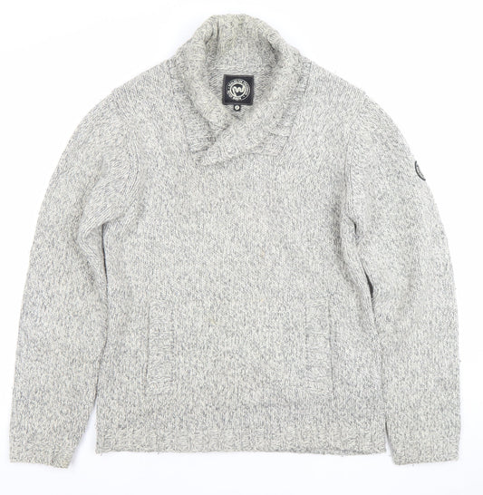 Peter Werth Men's Grey Shawl Neck Cable Knit Jumper Size M