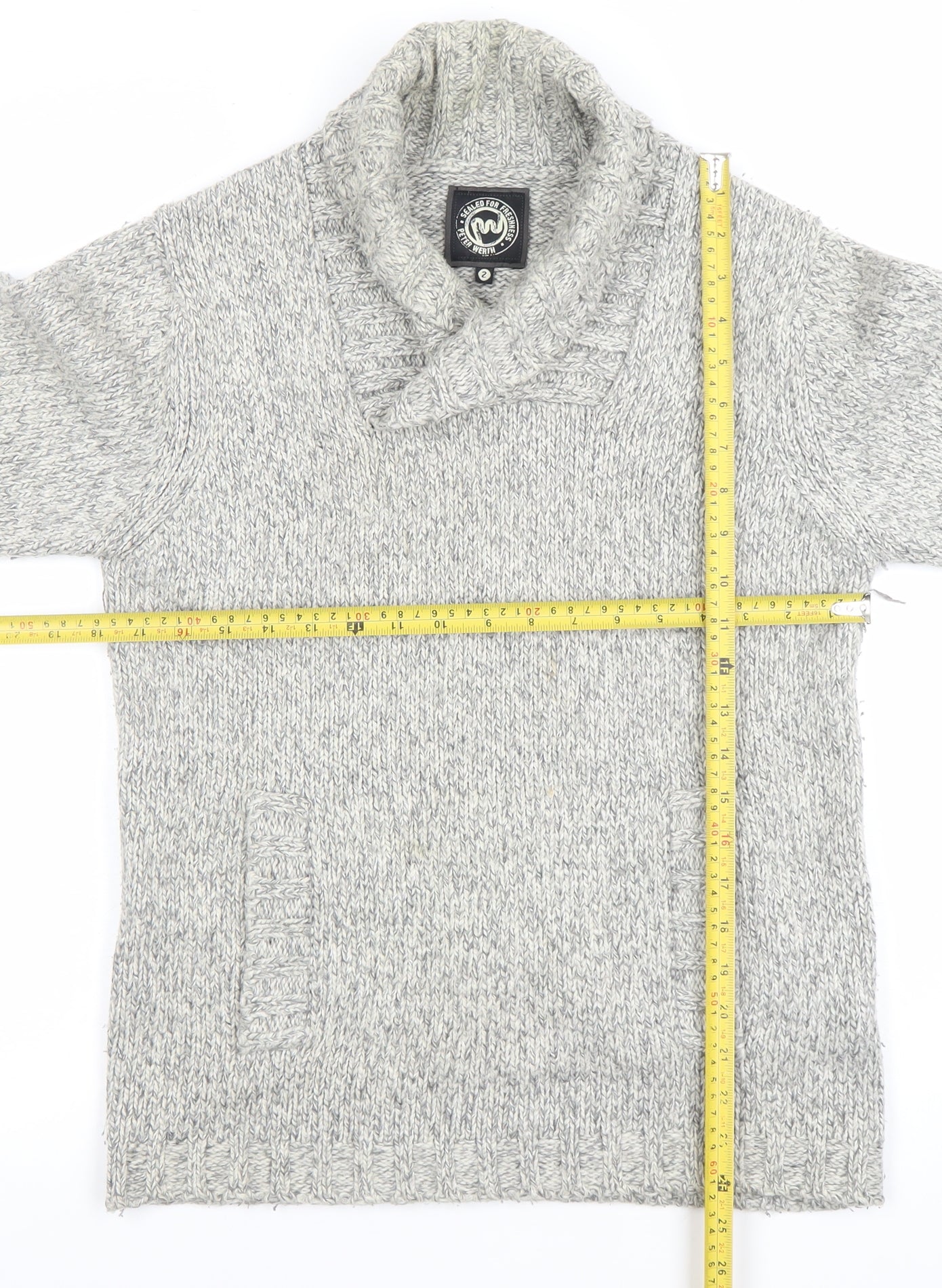 Peter Werth Men's Grey Shawl Neck Cable Knit Jumper Size M