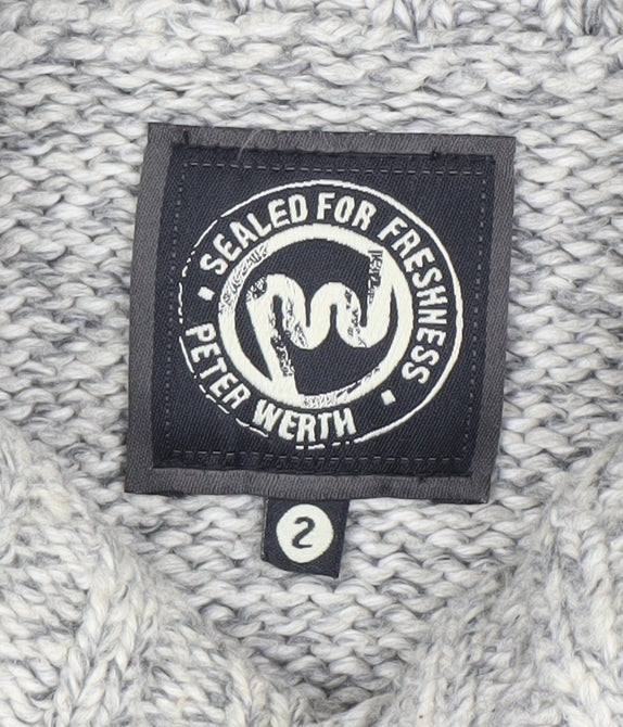 Peter Werth Men's Grey Shawl Neck Cable Knit Jumper Size M