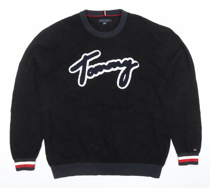 Tommy Hilfiger Men Black 2XL Crew Neck Cotton Graphic Pullover Jumper