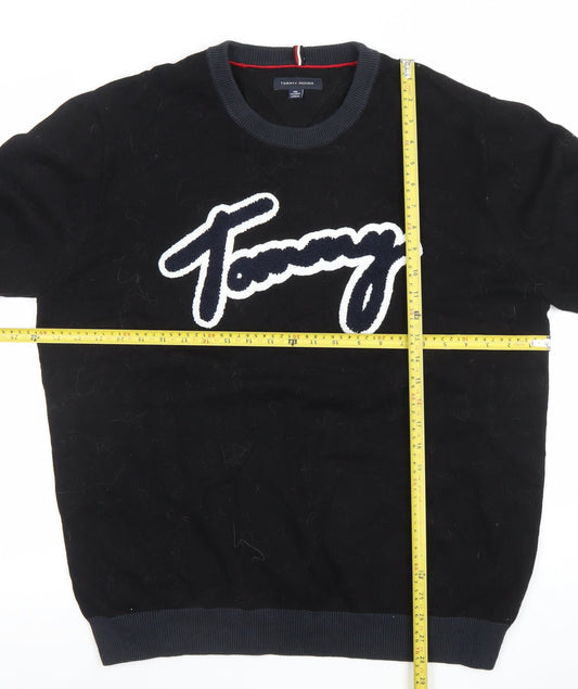 Tommy Hilfiger Men Black 2XL Crew Neck Cotton Graphic Pullover Jumper