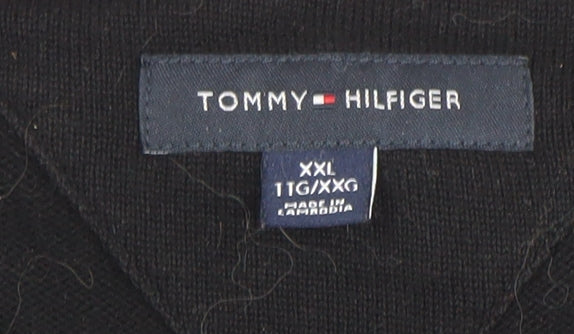 Tommy Hilfiger Men Black 2XL Crew Neck Cotton Graphic Pullover Jumper