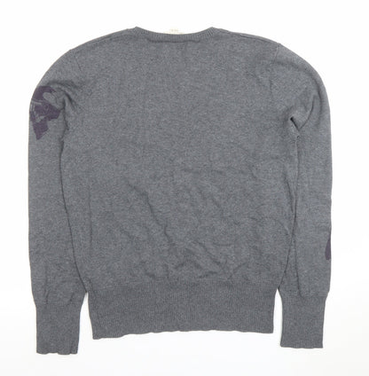 Diesel Men’s Grey Crew Neck Graphic Knit Pullover Jumper Size M