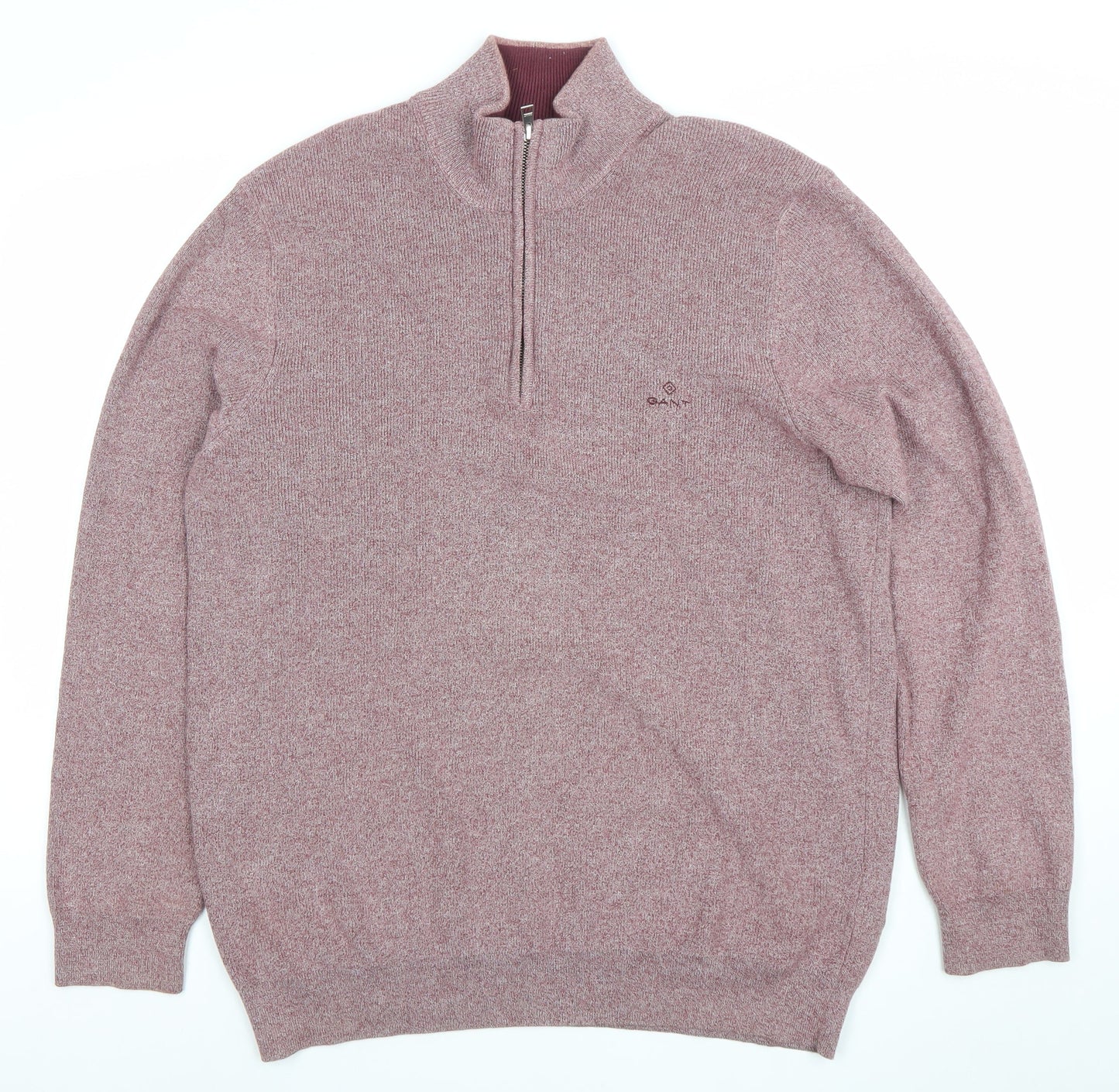 Gant Men’s Red 2XL Cotton Half Zip Jumper High Neck Knit