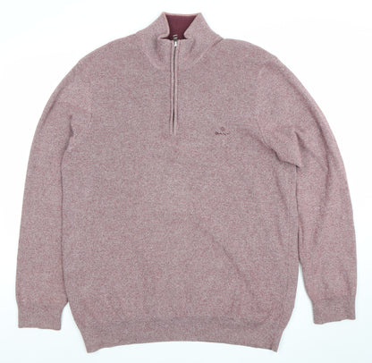 Gant Men’s Red 2XL Cotton Half Zip Jumper High Neck Knit