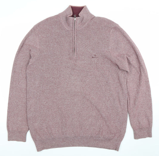 Gant Men’s Red 2XL Cotton Half Zip Jumper High Neck Knit