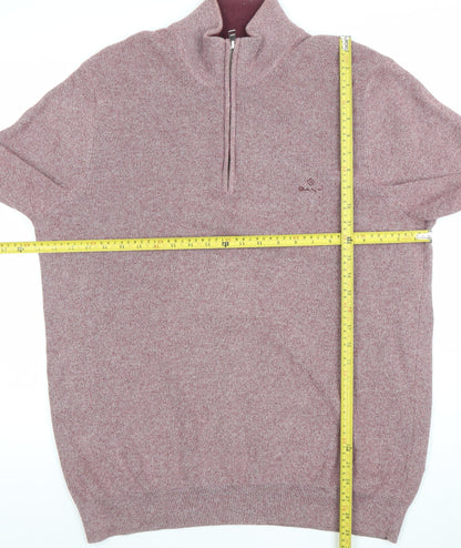 Gant Men’s Red 2XL Cotton Half Zip Jumper High Neck Knit