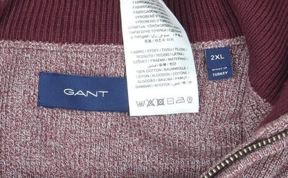 Gant Men’s Red 2XL Cotton Half Zip Jumper High Neck Knit