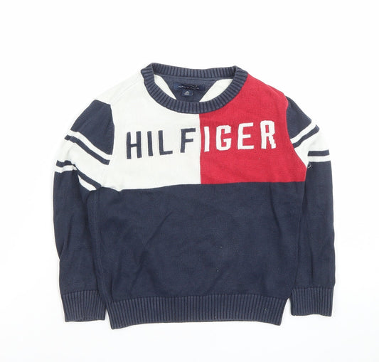 Tommy Hilfiger Boys Navy Colourblock Crew Neck Jumper XS (4-5 Years)