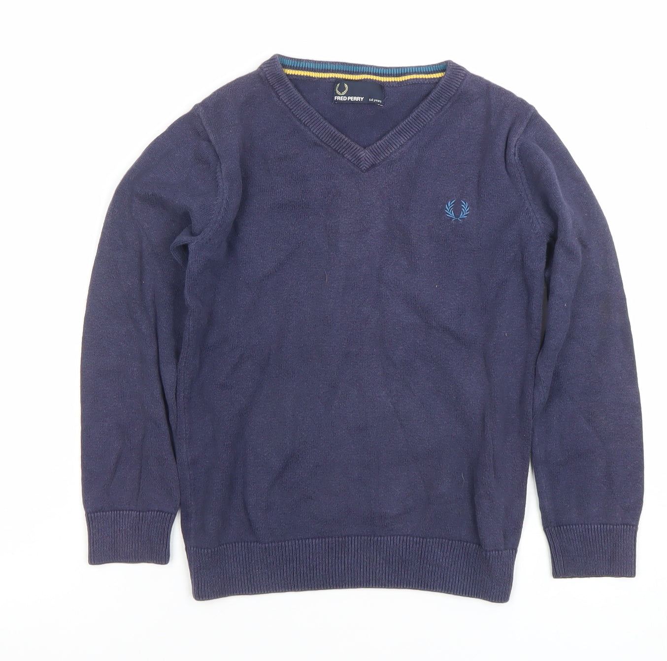 Boys UK Size 5-6 Years Fred Perry Blue Pullover Jumper