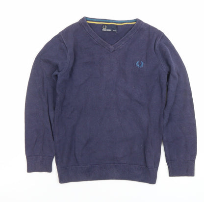 Boys UK Size 5-6 Years Fred Perry Blue Pullover Jumper