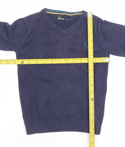 Fred Perry Boys Navy Blue V-Neck Cotton Jumper 5-6 Years Classic Knit