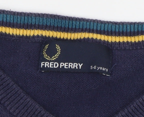 Boys UK Size 5-6 Years Fred Perry Blue Pullover Jumper