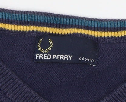Boys UK Size 5-6 Years Fred Perry Blue Pullover Jumper
