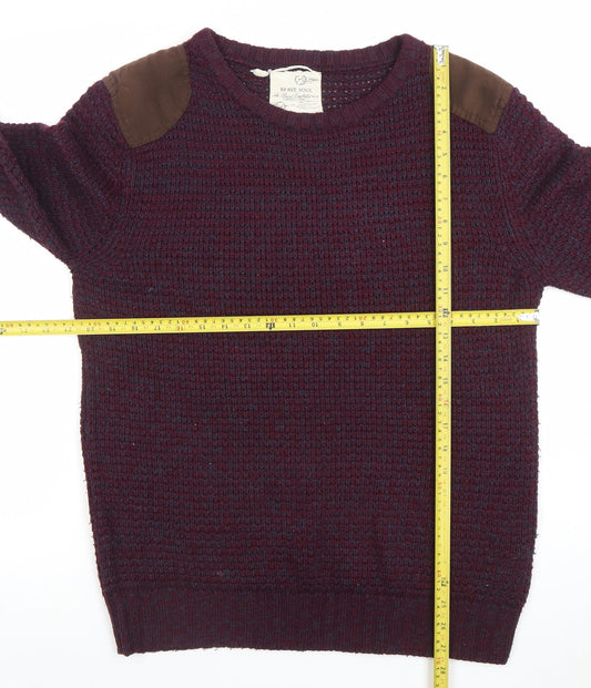 Brave Soul Men Purple Waffle-Knit Crew Neck Jumper L