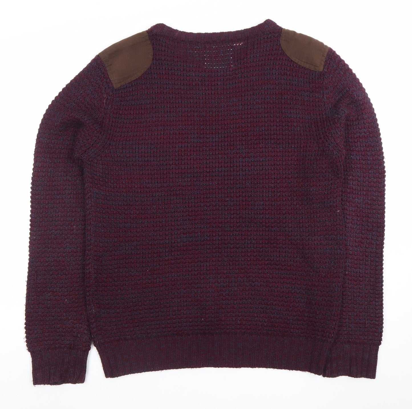 Brave Soul Men Purple Waffle-Knit Crew Neck Jumper L