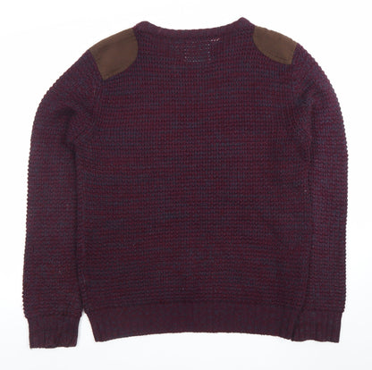 Brave Soul Men Purple Waffle-Knit Crew Neck Jumper L
