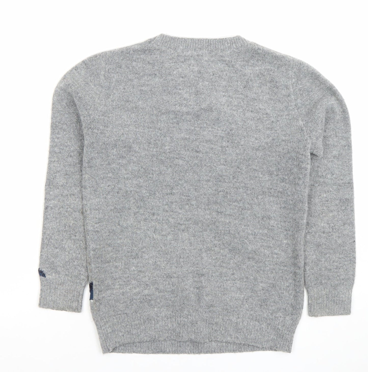 FatFace Girls Grey Shark Jumper 8-9 Years Crew Neck Wool Blend Knit