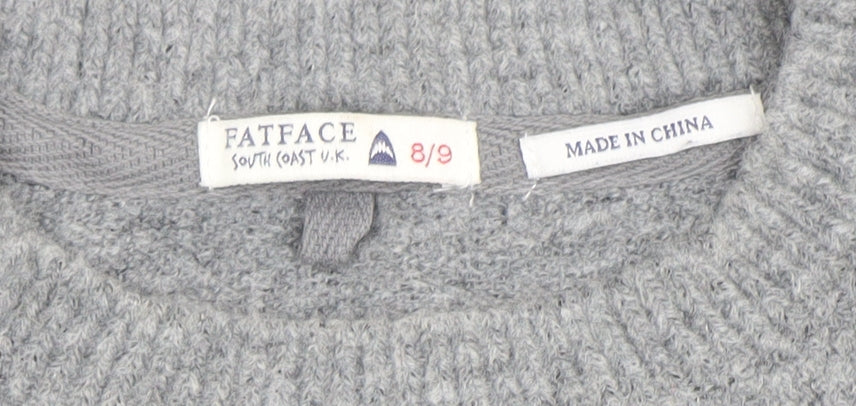 FatFace Girls Grey Shark Jumper 8-9 Years Crew Neck Wool Blend Knit