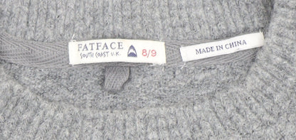 FatFace Girls Grey Shark Jumper 8-9 Years Crew Neck Wool Blend Knit