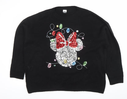 Disney Mickey & Friends at George Womens Black XL Sequin Christmas Jumper