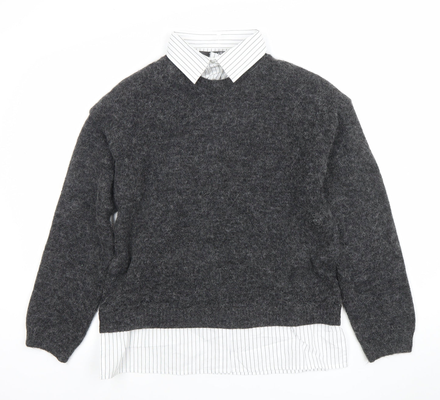 Primark Womens Grey Collared Knit Jumper Shirt M Classic Workwear