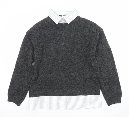 Primark Womens Grey Collared Knit Jumper Shirt M Classic Workwear
