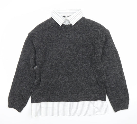 Primark Womens Grey Collared Knit Jumper Shirt M Classic Workwear